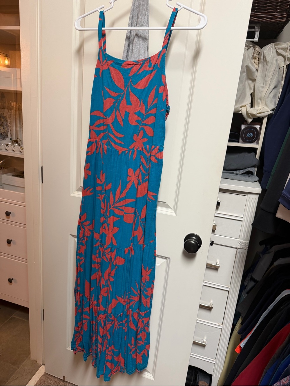 Old Navy Blue Maxi Dress with Coral Floral Print